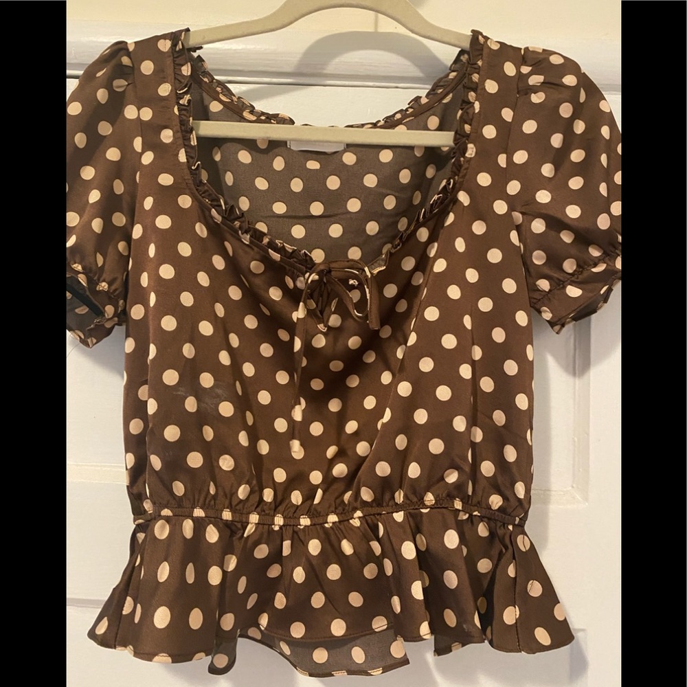 Brown pink silk polka dot blouse medium isalis